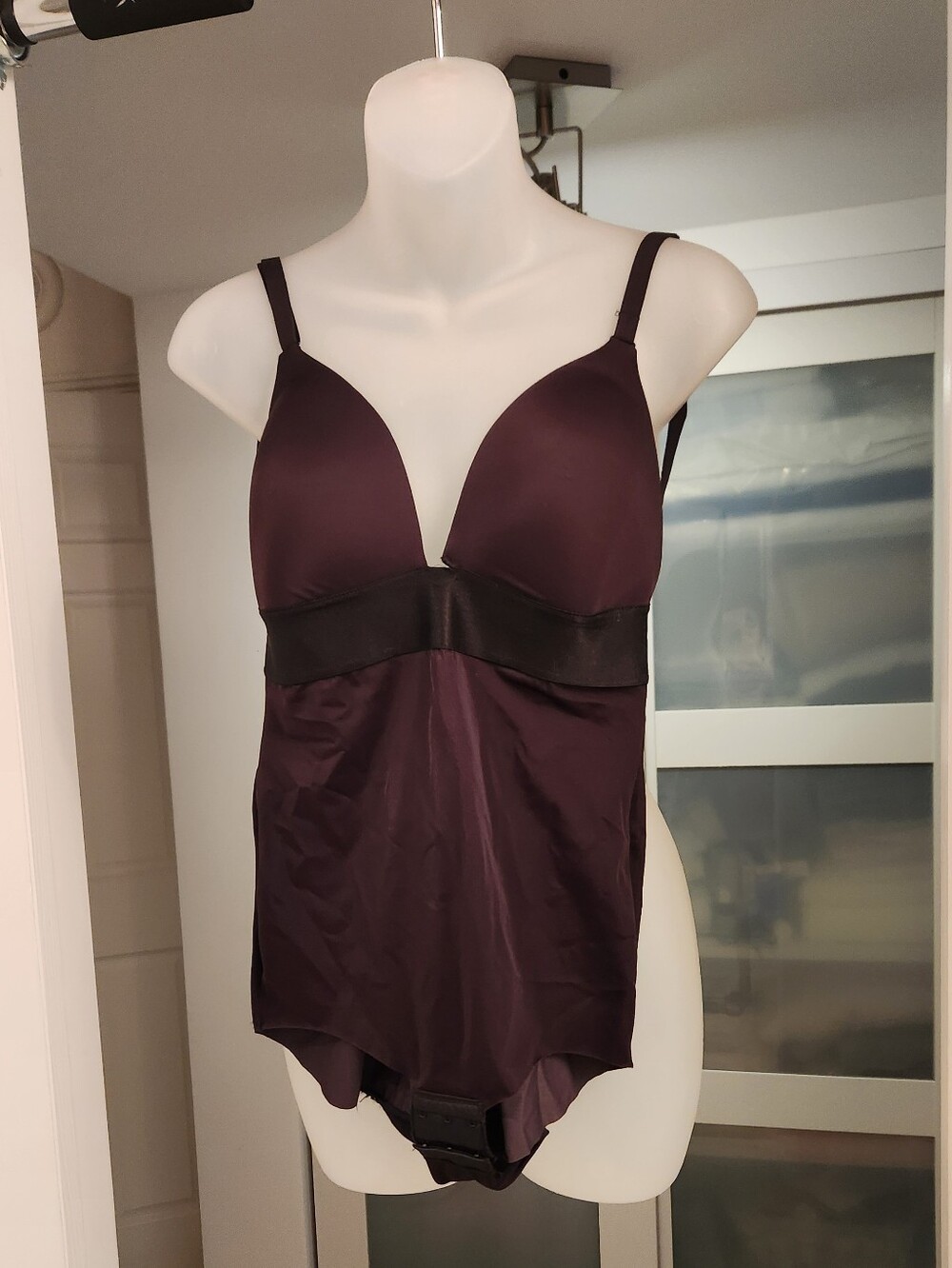 Plunge Satin Bodysuit in Black